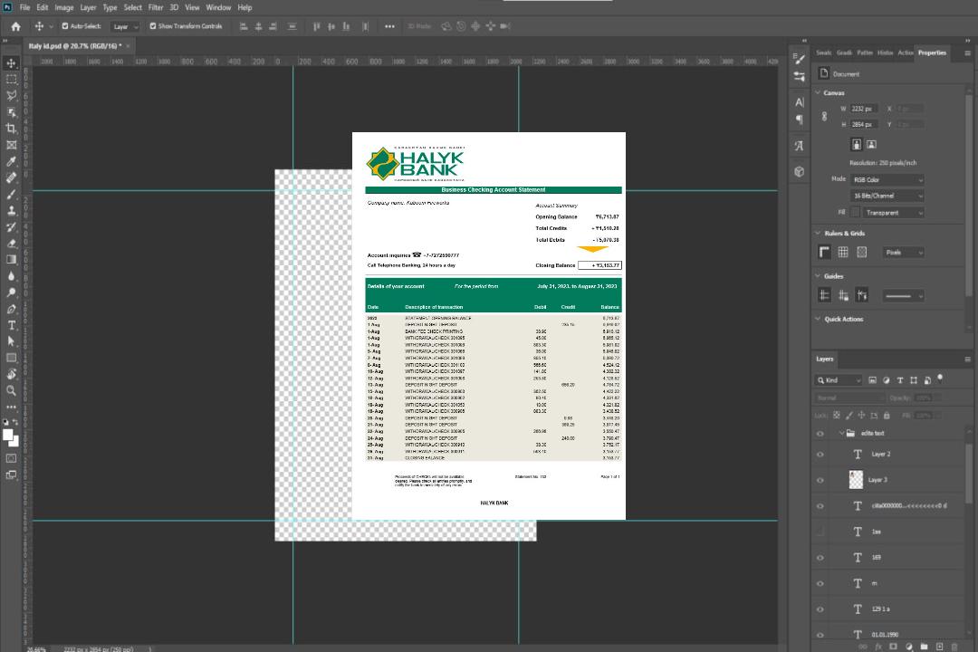 Modèle Word et PDF de relevé de compte de l'organisation Halyk Bank template Modèle Word et PDF de relevé de compte de l'organisation Halyk Bank template